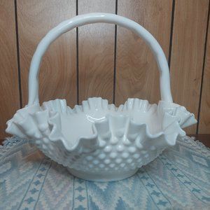 Fenton Hobnail Milk Glass Basket